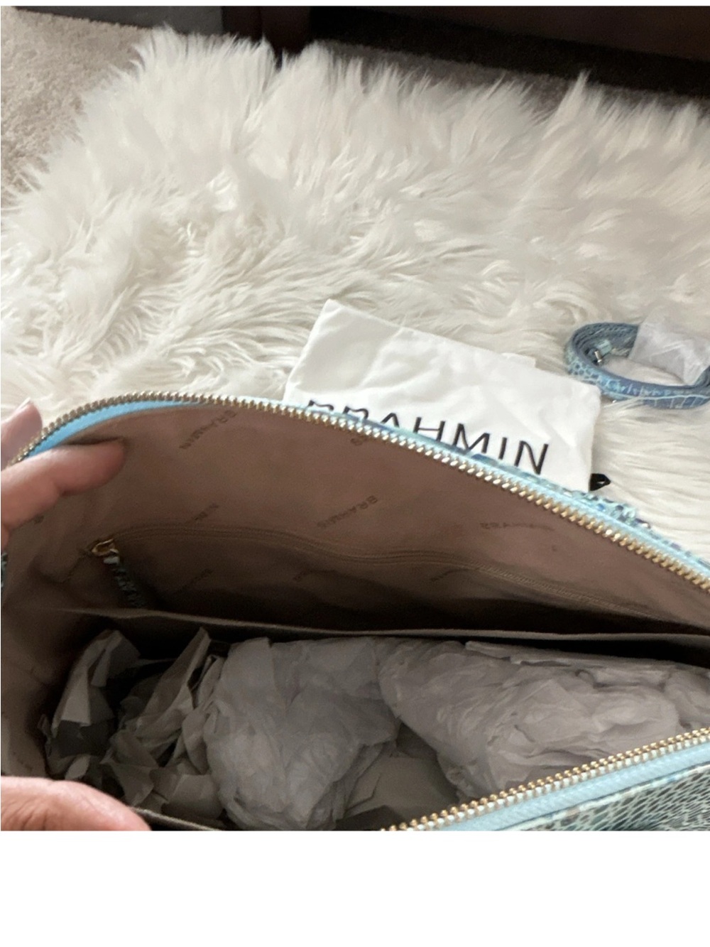 Brahmin wonderland Iridescent Aqua Blue Croc-Embossed Duxbury Satchel - Picture 6 of 8